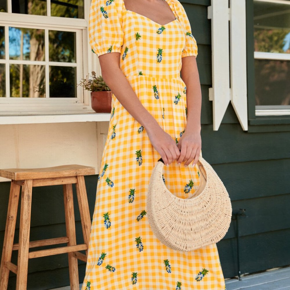 Pineapple Punch Alessi Puff Sleeve Midi Dress by Sugarlips XS S M
